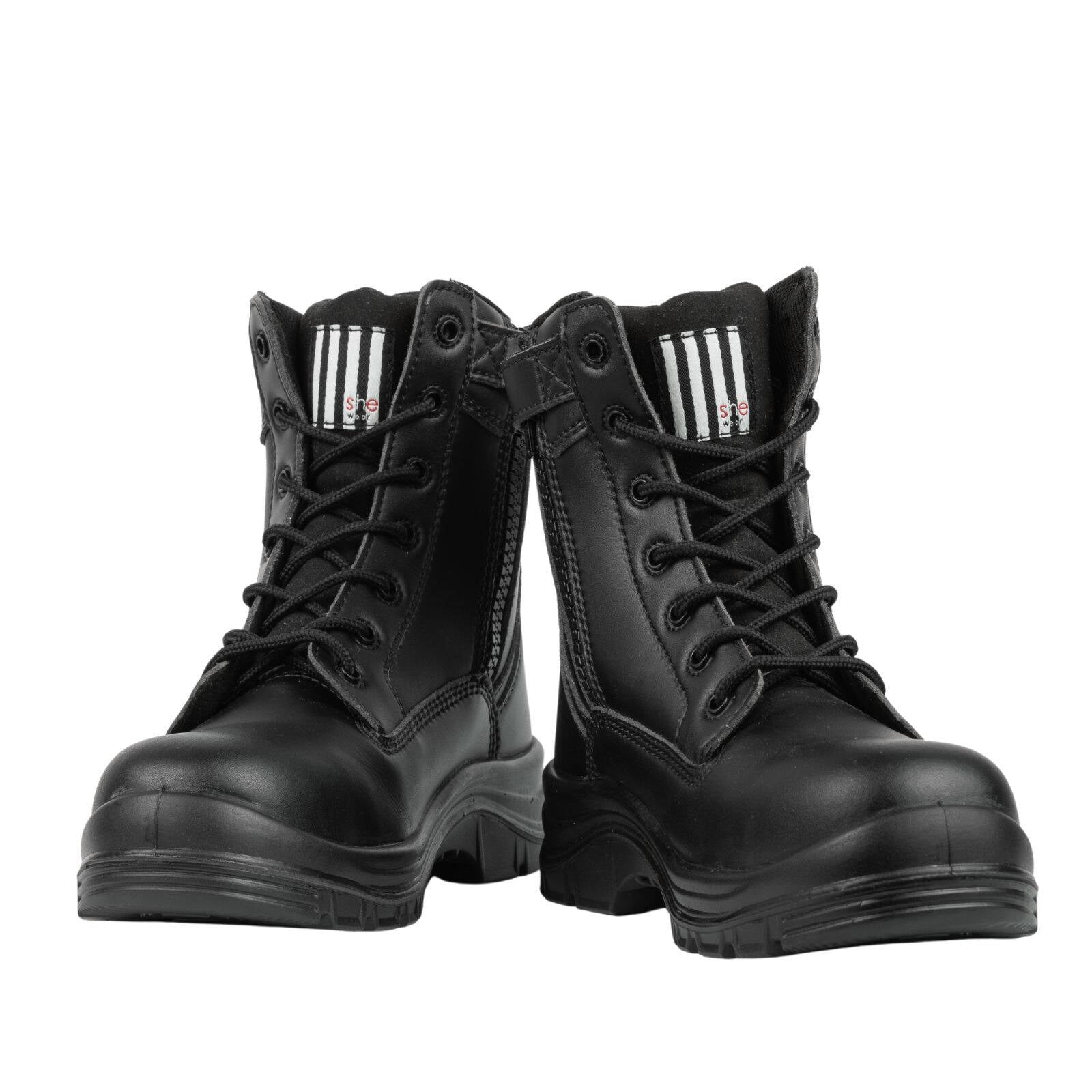 she wear Considers Womens Vegan Safety Work Boots Size 8 Black Microfibre Composite Toe Water Resistant