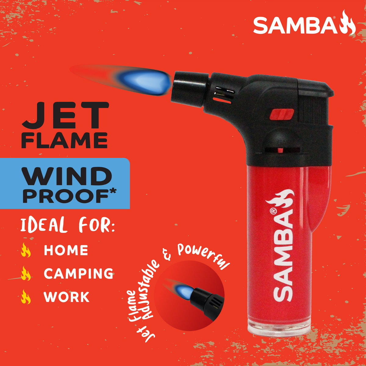 Samba Jet Flame Lighter - Compact Refillable - Windproof - Adjustable Flame - 1400°C