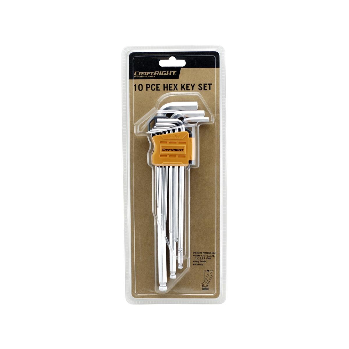 Craftright 10 Piece Hex Key Set - Extra Long - Solid Steel - Metric - SuperSaverAU - view 1