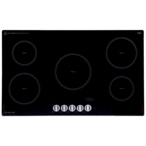 Artusi 90cm 5 Zone Induction Cooktop - Black Eurokera Glass, Dial Controls, Boost, Pan Detection - CAID905K