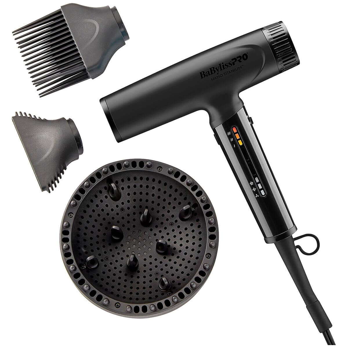 BaBylissPRO Nano Titanium Light ionic high-speed hair dryer - 1400W digital motor, black - 900213
