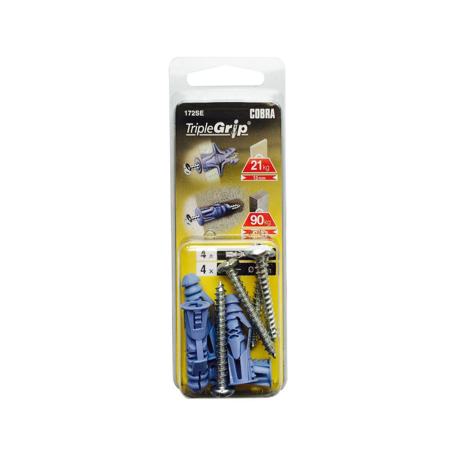 Cobra Triple Grip Anchor Screws 4 Pack - 5mm - Silver - Superior Holding Power - SuperSaverAU - view 1