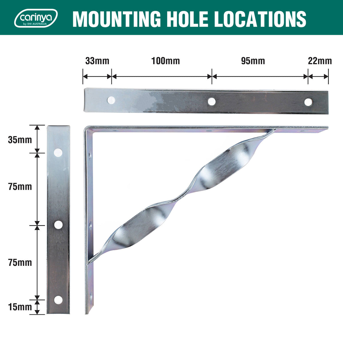 Carinya 250 x 200mm Zinc Plated Steel Heavy Duty Twisted Stay Bracket, 300kg