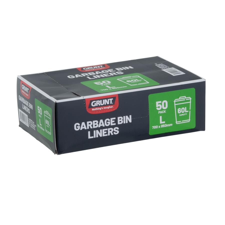 Grunt 60L 850 x 700mm Black Rubbish Bags 50 Pack