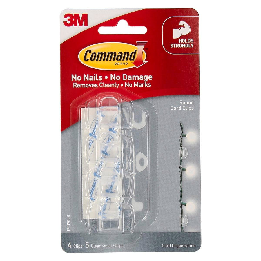 Command Clear Adhesive Round Cord Clips 4 Pack - 5mm - Plastic - Damage-Free - SuperSaverAU - view 1