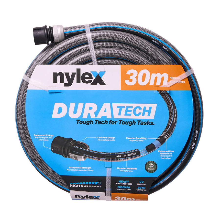 Nylex Duratech 30m x 18mm Garden Hose - 5-Ply PVC, Aluminium Coupling