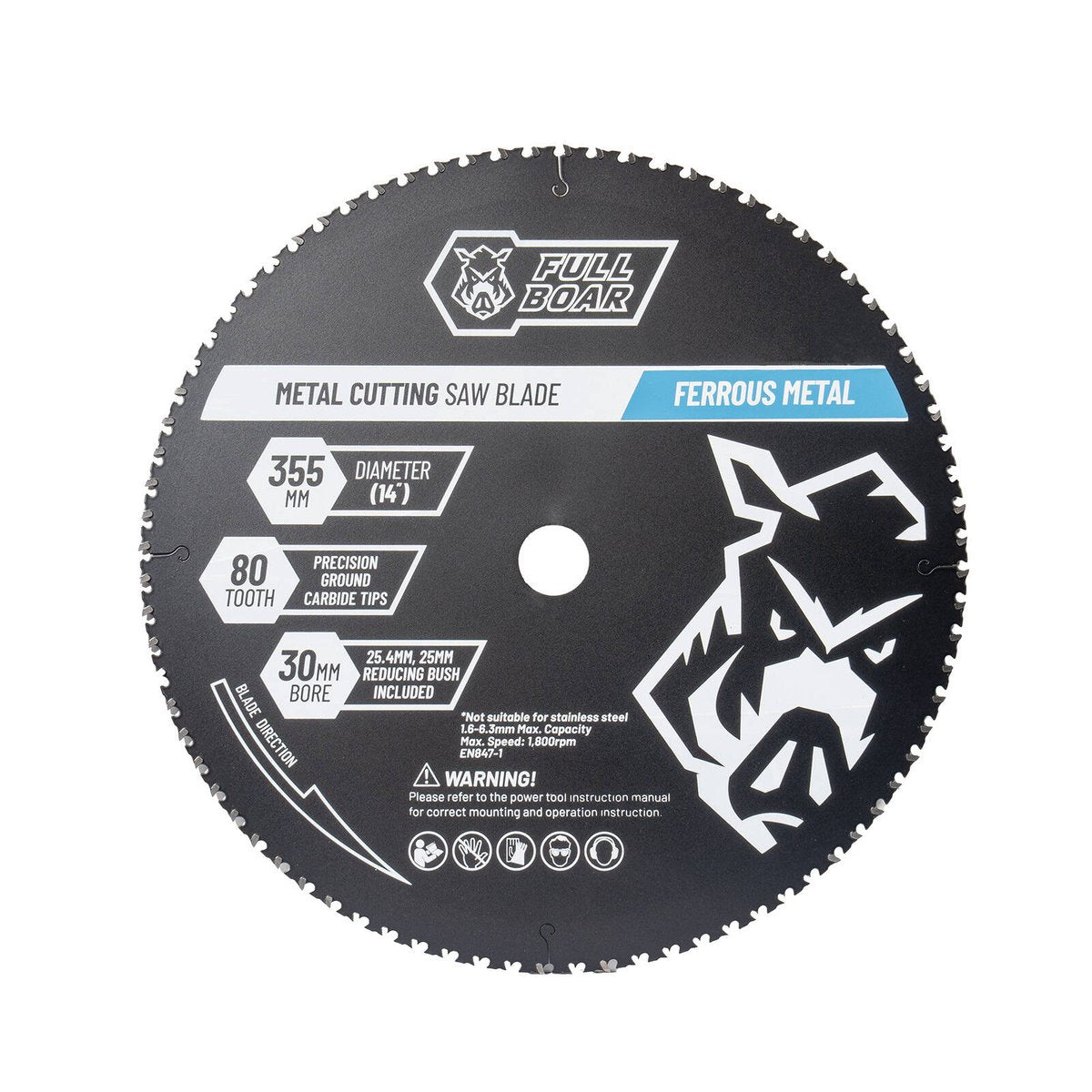 Full Boar Circular Saw Blade - 355mm 80t Ferrous Metal - Precision Cutting