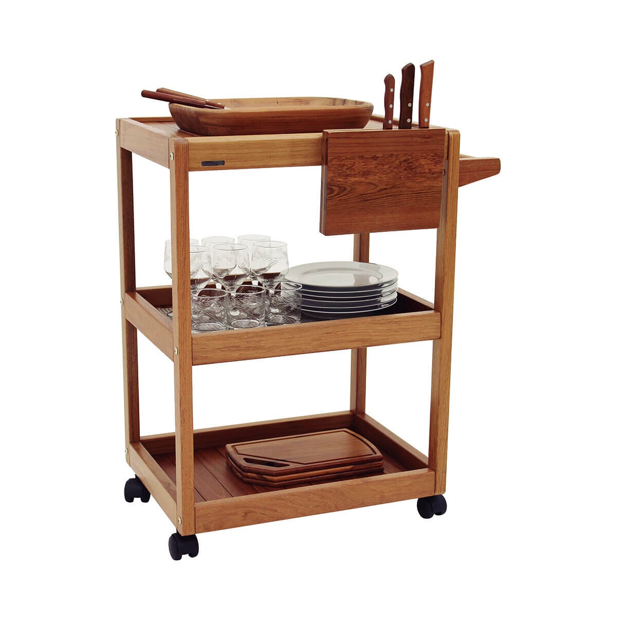 Tramontina Churrasco Serving Trolley - Jatoba Wood - Integrated Knife Block - Caster Wheels - 13198070