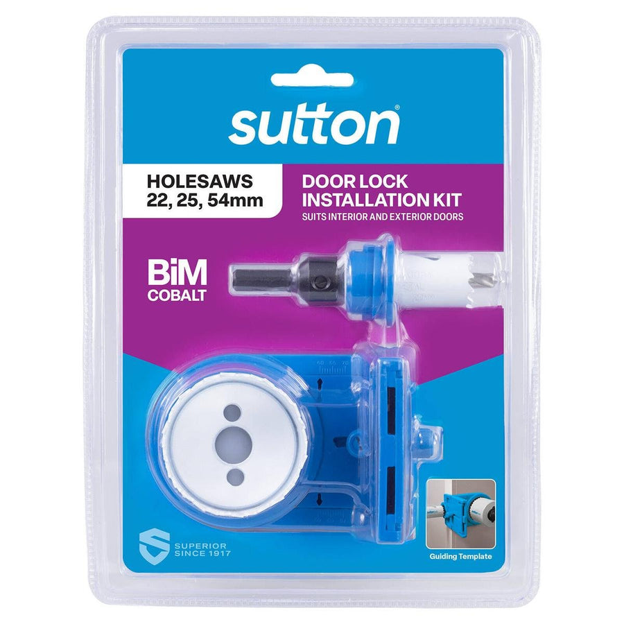 Sutton Tools Bi Metal Cobalt Door Lock Installation Holesaw Kit 5 Piece - 22mm, 25mm, 54mm Sizes - Durable Bi-Metal Construction - SuperSaverAU - view 1
