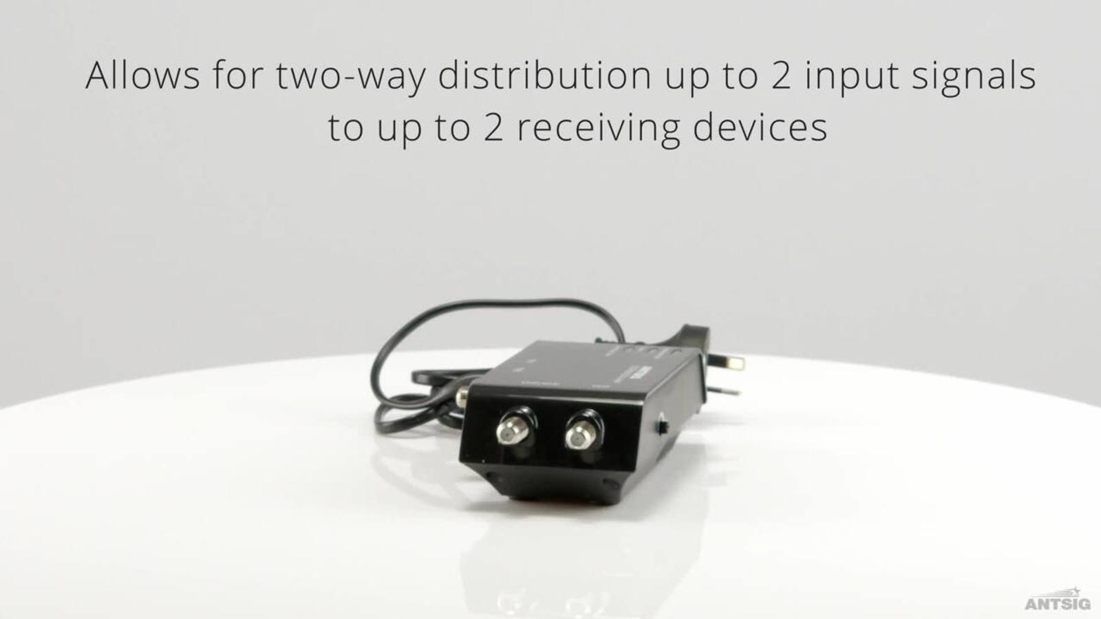 Antsig 2 Way Indoor Distribution Amplifier - 2 Input 2 Output, Black Gloss ABS AP862