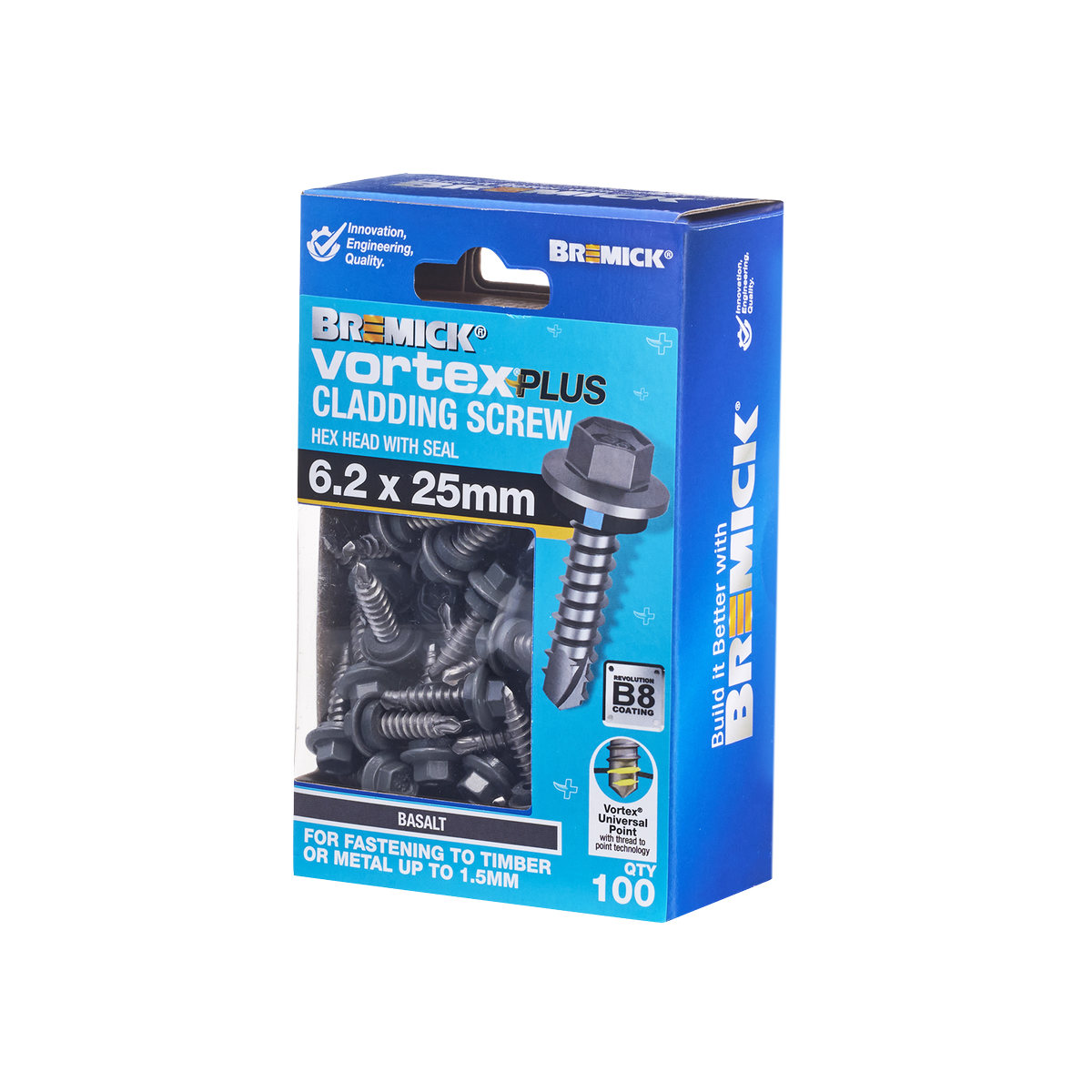 Bremick Vortex Plus Cladding Screw 6.2 x 25mm - 100 Pack - Hex Head - B8 Coating - SuperSaverAU - view 1
