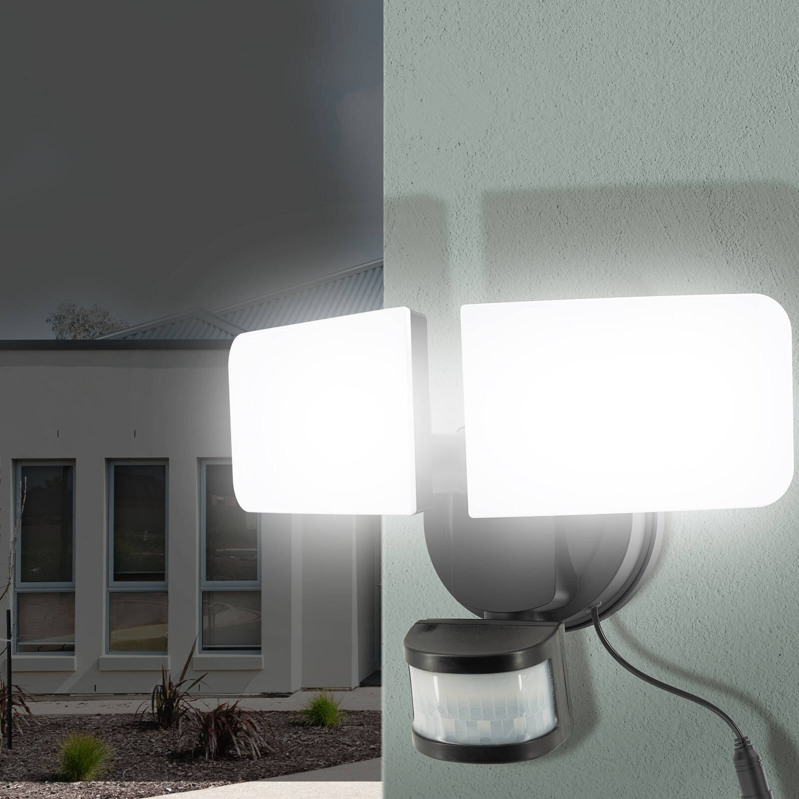 Arlec Black Solar Hybrid Ketupa Twin Head Security Sensor Floodlight, Adjustable Heads Dusk to Dawn MAL812H