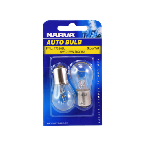 Narva 12V 21/5W BAY15d Incandescent Stop/Tail and Indicator Globe Clear Glass 2 Pack 47380BL