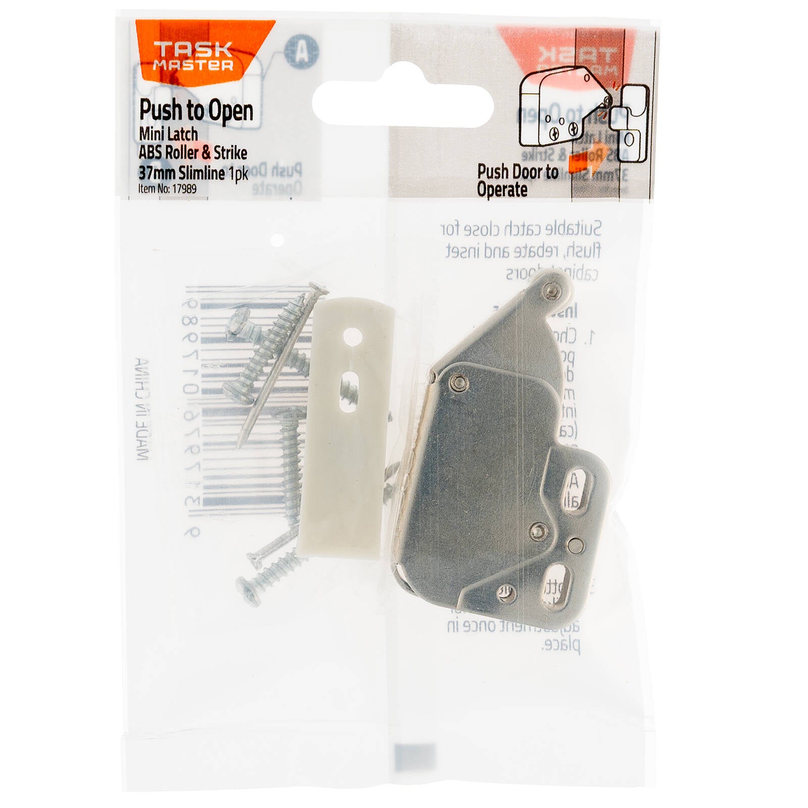 Taskmaster 37mm White Slimline Mini Latch - Push To Open Indoor