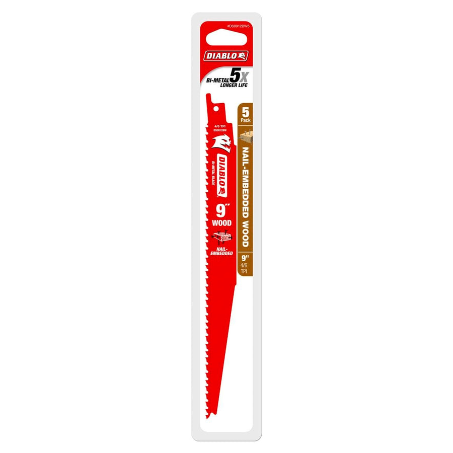 Diablo Reciprocating Saw Blades - 9" - Bi-Metal - Nail Embedded Wood - 5 Pack - SuperSaverAU - view 1