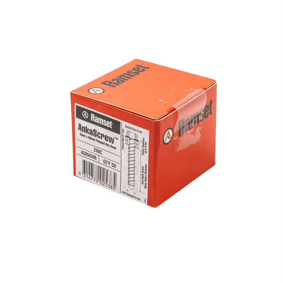 Ramset Ankascrew 5 x 30mm Zinc Masonry Anchor 50 Pack Removable - SuperSaverAU - view 1
