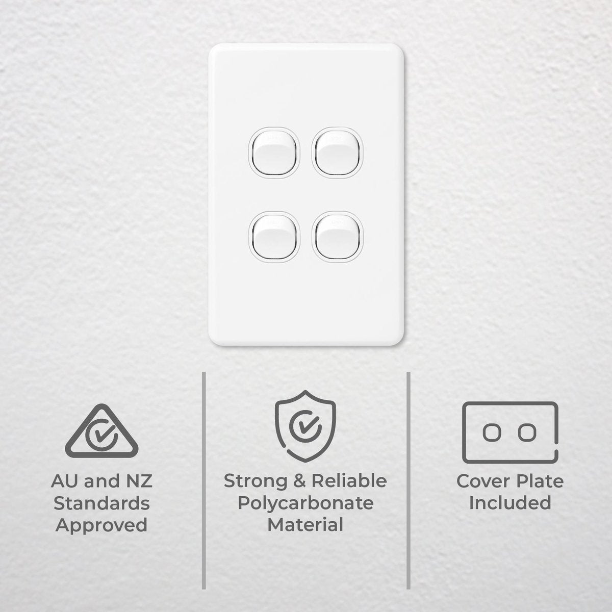 Deta X6 White Quad Vertical Switch - 4 Gang - Polycarbonate - Durable - SuperSaverAU - view 2