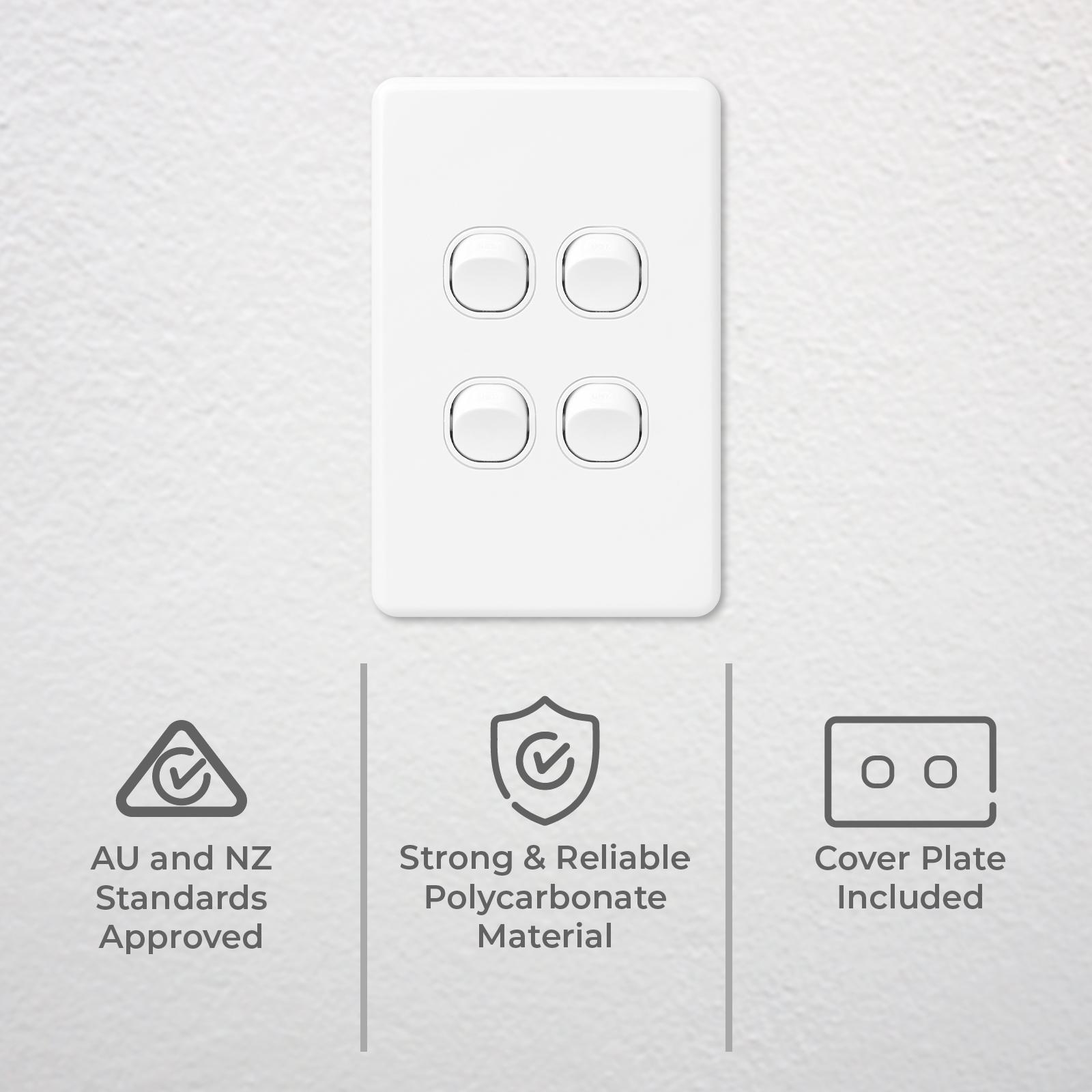 DETA X6 White Quad Vertical Switch 4 Gang 10A 240V Polycarbonate Indoor 6154VB