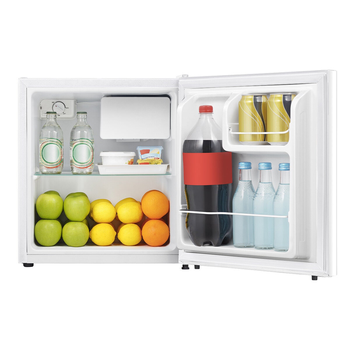 Hisense 45L bar fridge - white steel door, bottle storage, 4 star energy rating, reversible door - HRBF46