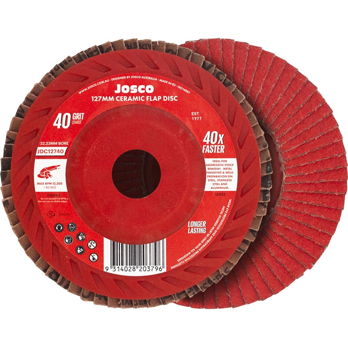 Josco Ceramic Flap Disc 127mm 40G Aggressive Stock Removal - SuperSaverAU - view 2