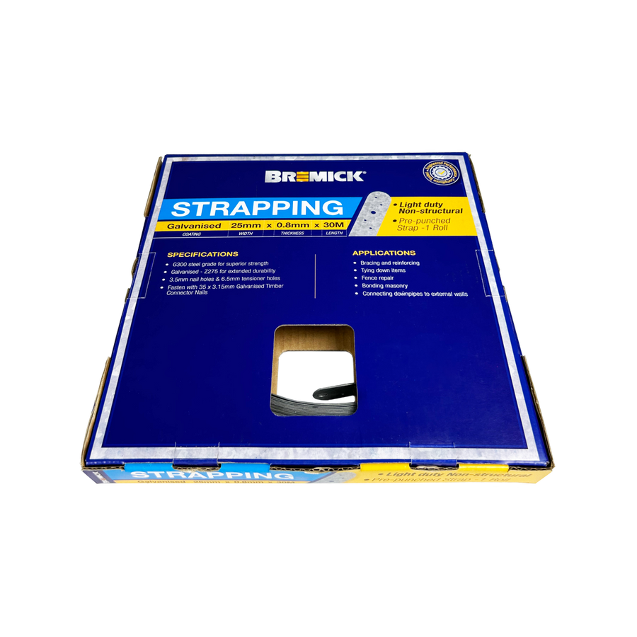 Bremick Galvanised Strapping 25mm x 0.8mm x 30 Metres - Pre-Punched, Durable - SuperSaverAU - view 1