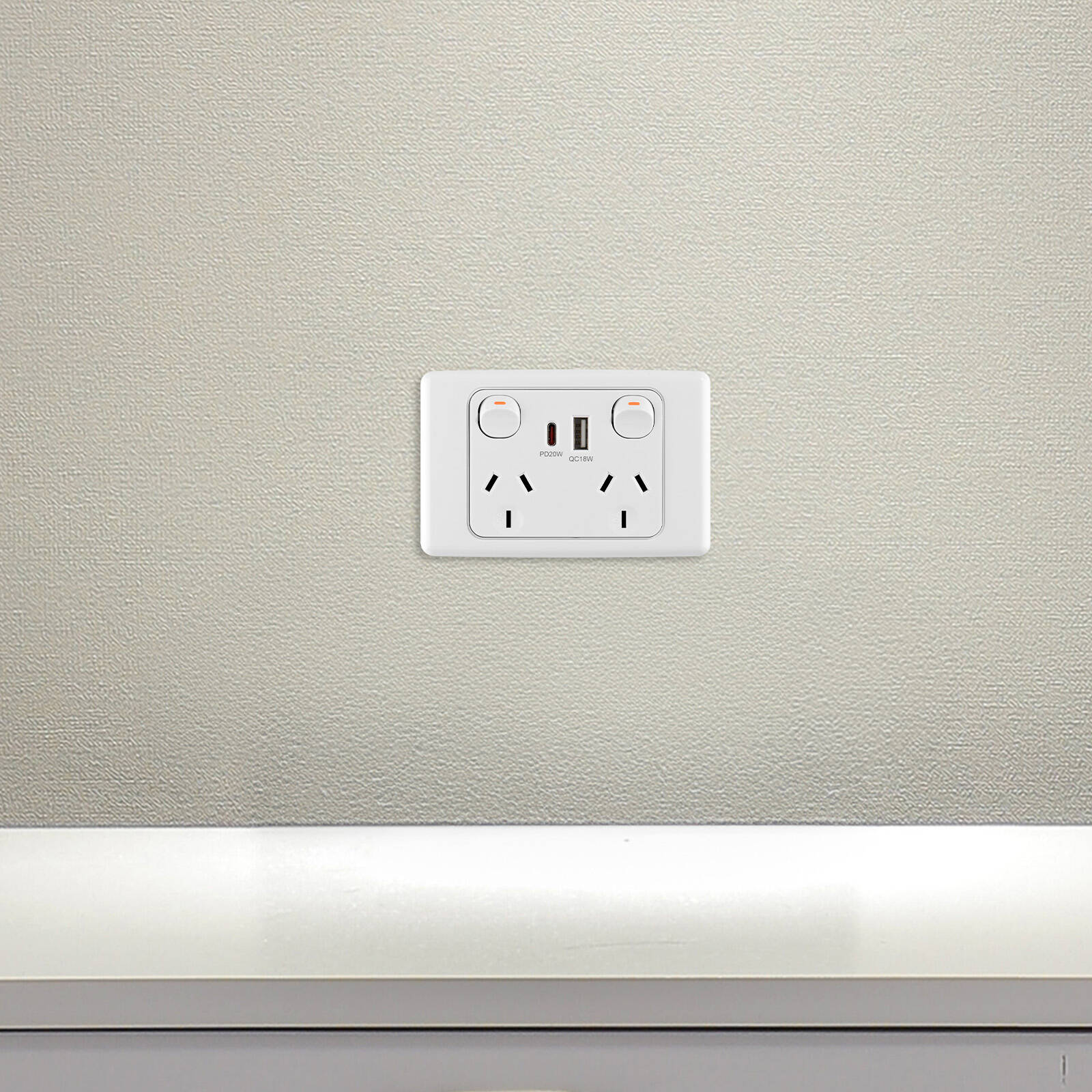 DETA 6000 Double Power Point with USB-A & USB-C PD20W Fast Charging White Indoor