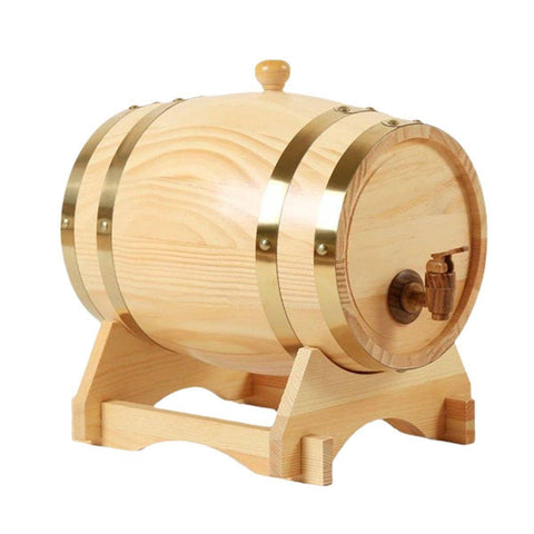 5L Wooden Wine Barrel with Stand and Resin Tap - Natural Wood