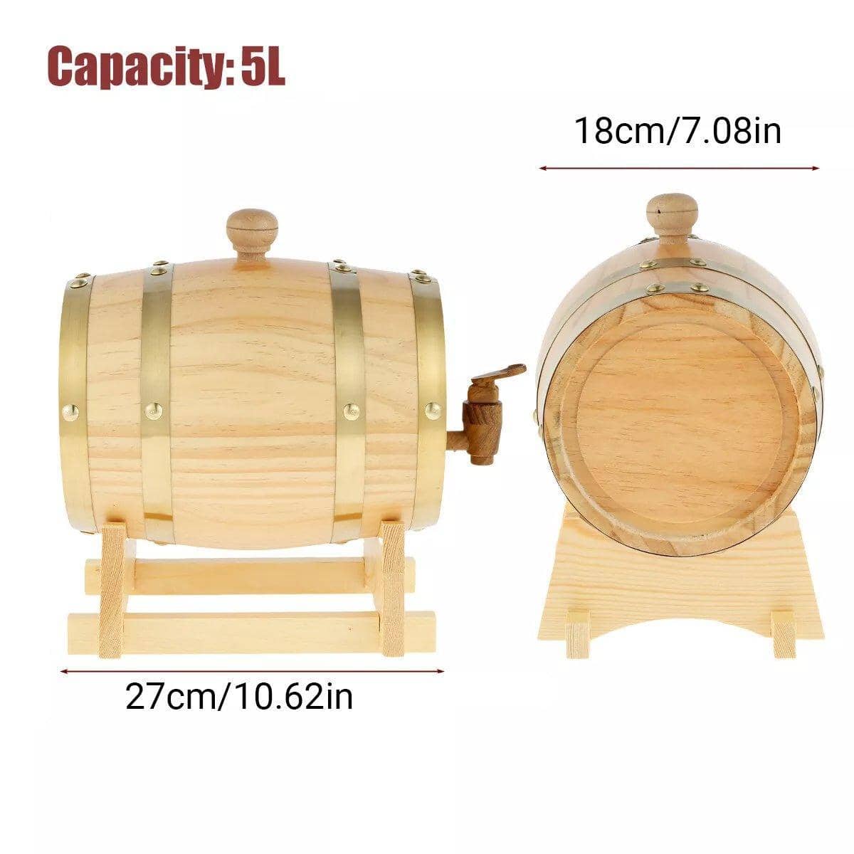5L Wooden Wine Barrel with Stand and Resin Tap - Red - view 4