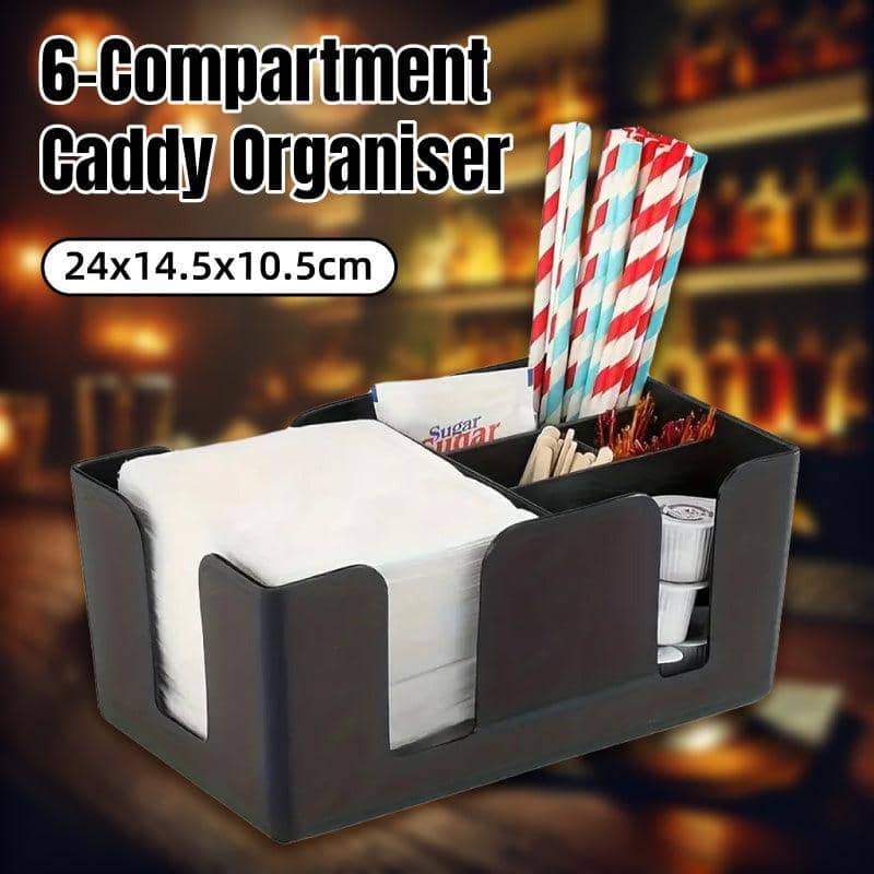 6-Compartment Bar Caddy Organiser for Napkins, Straws and Cups