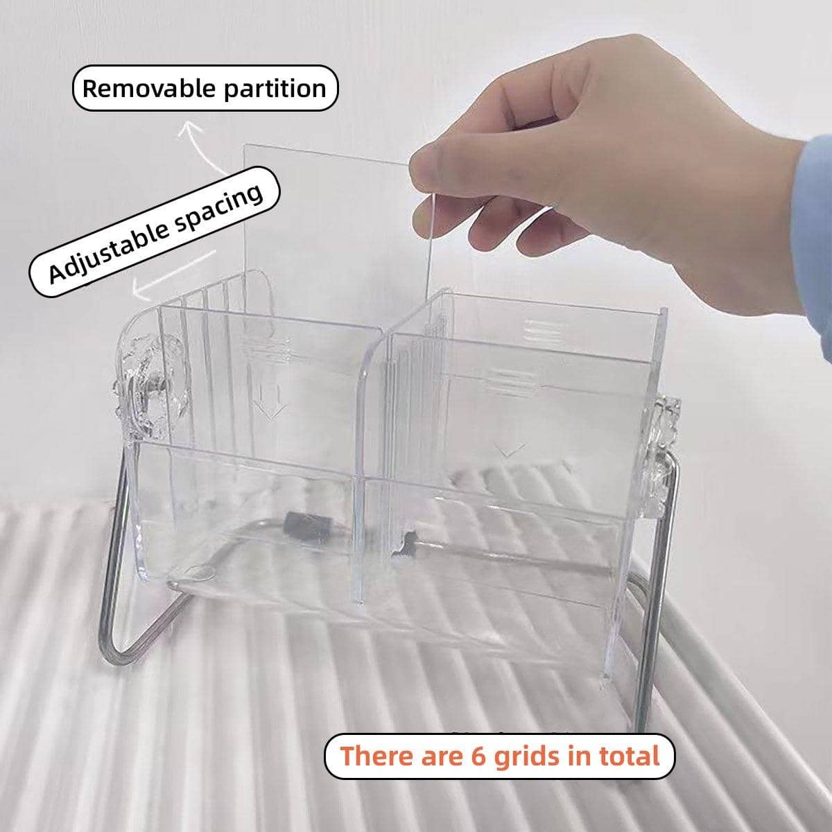 6 Compartment Remote Control Organiser - Clear Acrylic with Metal Frame - view 4