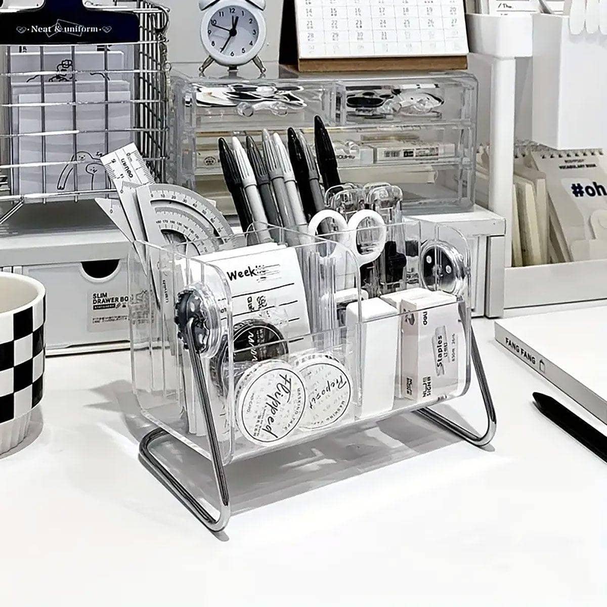 6 Compartment Remote Control Organiser - Clear Acrylic with Metal Frame - view 5