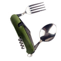 6-In-1 Folding Camping Knife, Fork and Spoon Multi-Tool, Pack of 2 - Green