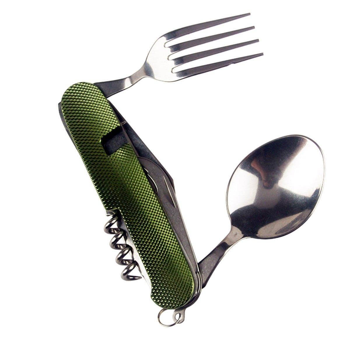 6-In-1 Folding Camping Knife, Fork and Spoon Multi-Tool, Pack of 2 - Green