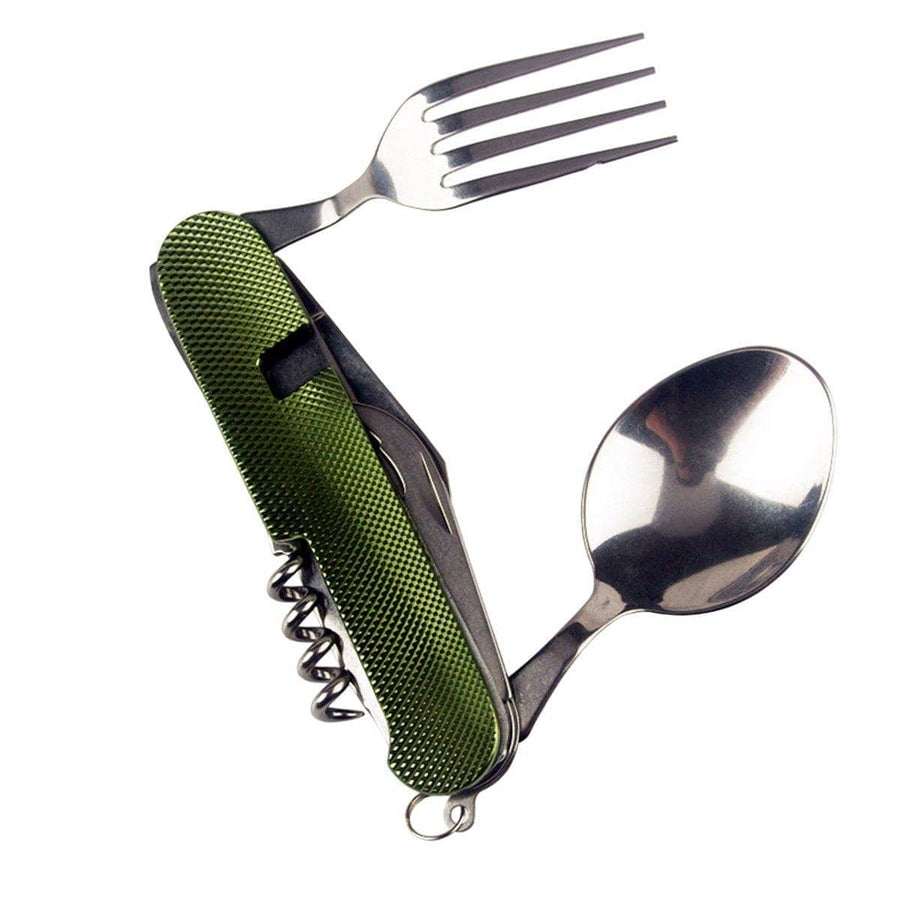 6-In-1 Folding Camping Knife, Fork and Spoon Multi-Tool, Pack of 2 - Green