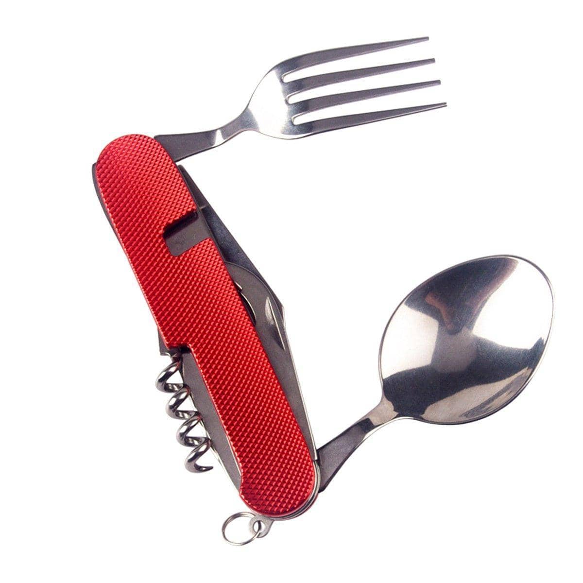 6-In-1 Folding Camping Knife, Fork and Spoon Multi-Tool, Pack of 2 - Red