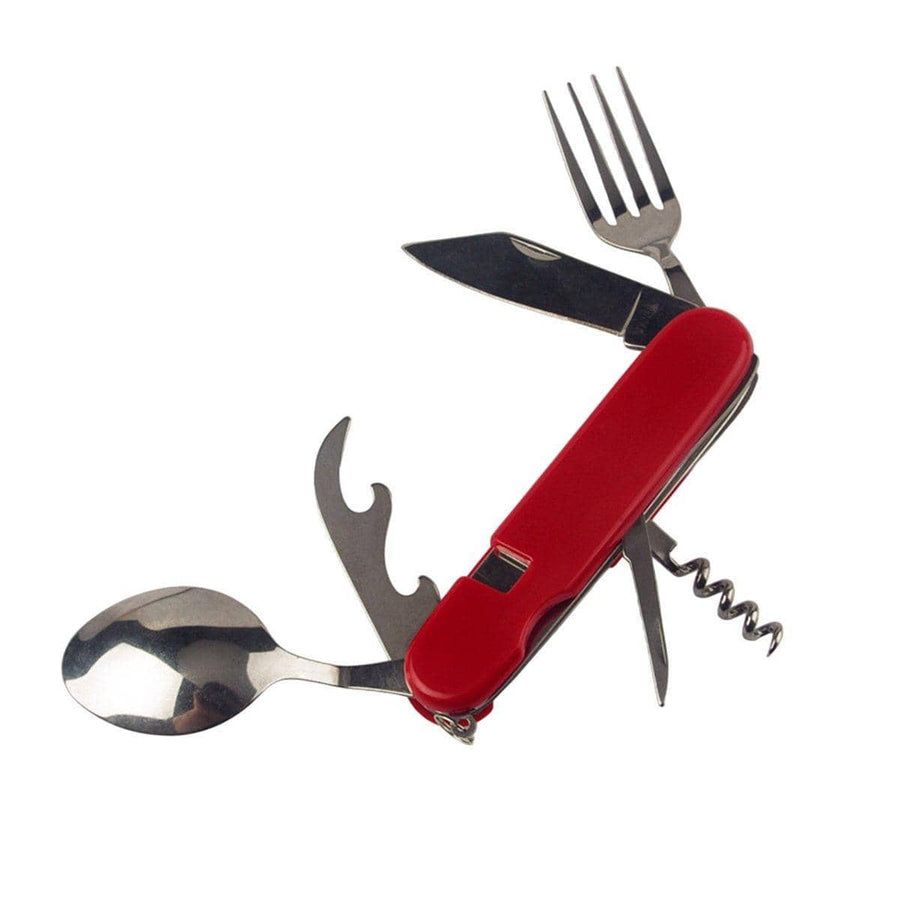 6-In-1 Folding Camping Knife, Fork and Spoon Multi-Tool, Pack of 2 - Red ABS Handle