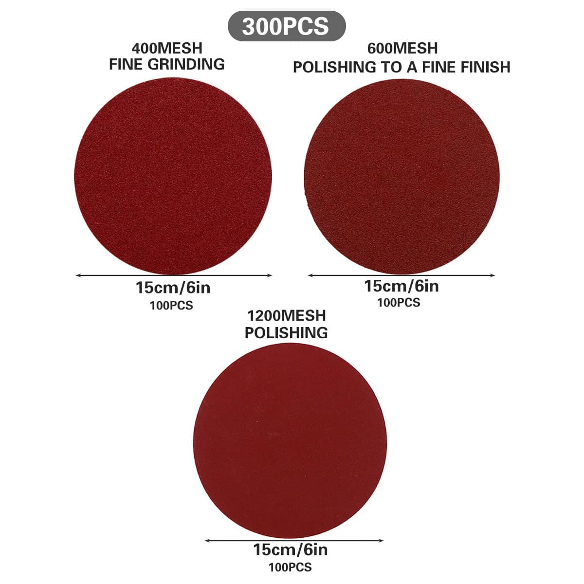 6 Inch (15 cm) Sanding Discs for Wood, Metal and Plastic, Pack of 300 - view 3
