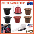 6 Piece Reusable Coffee Capsule Set for Nespresso Machines with Spoon and Brush