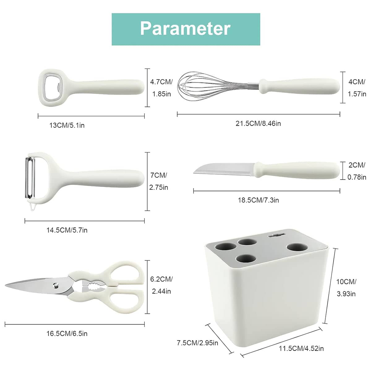 6 Piece Stainless Steel Kitchen Tool Set with Holder for Home Cooking - view 3