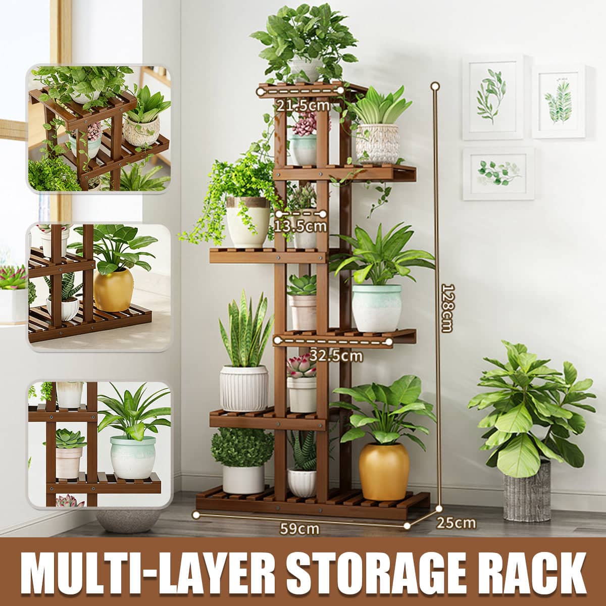 6 Tier Freestanding Bamboo Flower Stand Rack, Indoor and Outdoor Plant Shelf