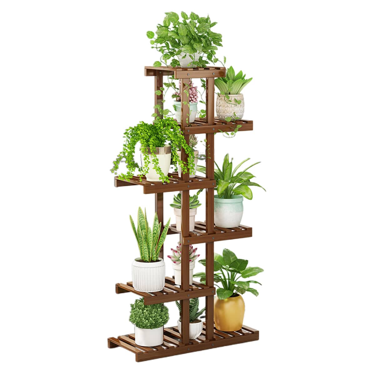 6 Tier Freestanding Bamboo Flower Stand Rack, Indoor and Outdoor Plant Shelf - view 2