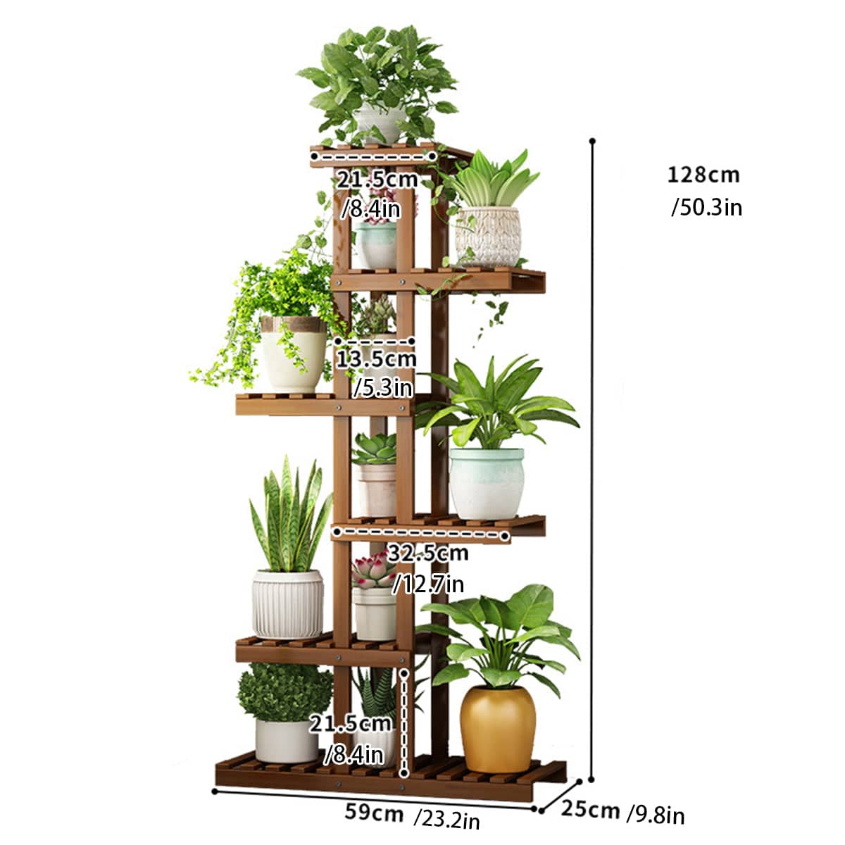 6 Tier Freestanding Bamboo Flower Stand Rack, Indoor and Outdoor Plant Shelf - view 3