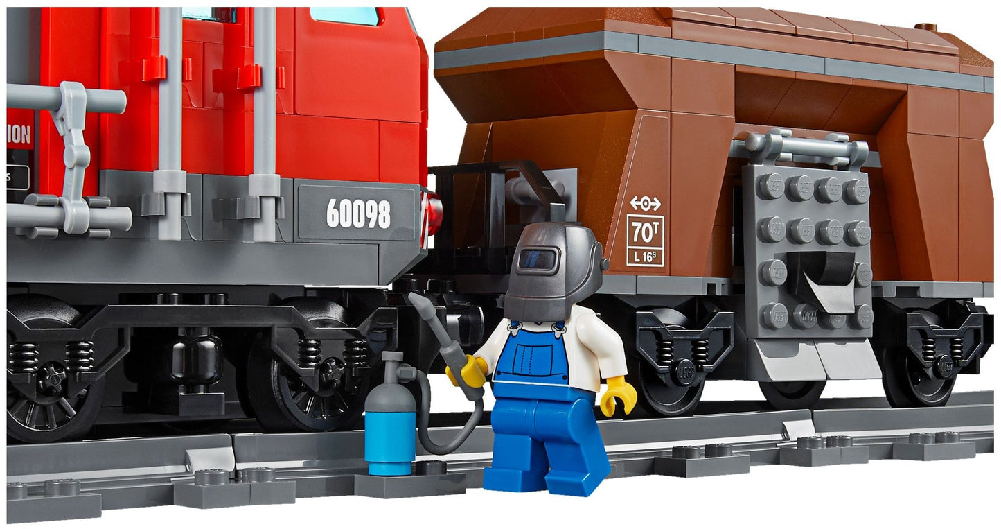 LEGO 60098 Heavy-Haul Train Set with Crane, Helicopter & Backhoe