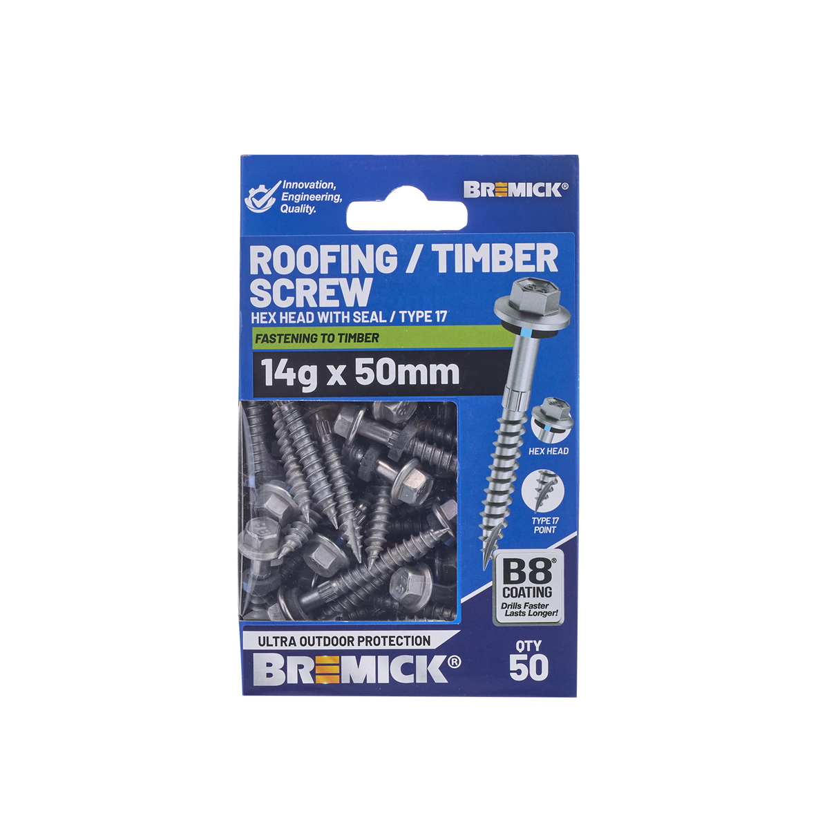 Bremick Hex Roofing Screw 14g x 50mm - Box of 50 - Watertight Seal - Corrosion Resistant - SuperSaverAU - view 2