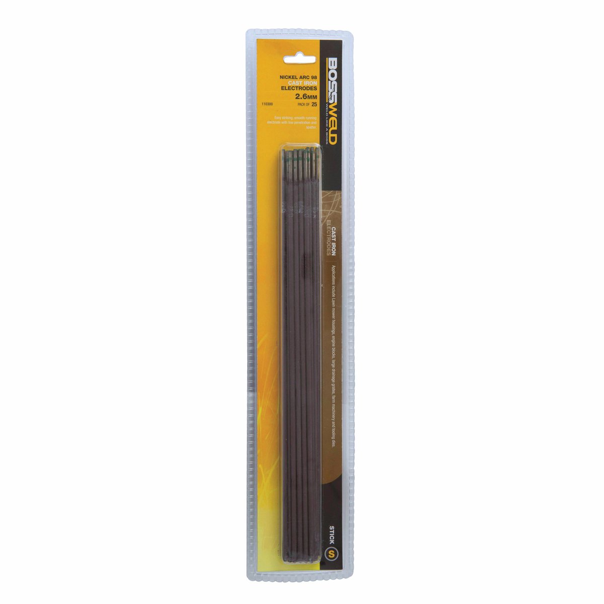Bossweld 2.6mm x 25 Nickel Arc 98 Welding Electrode Pack - SuperSaverAU - view 2