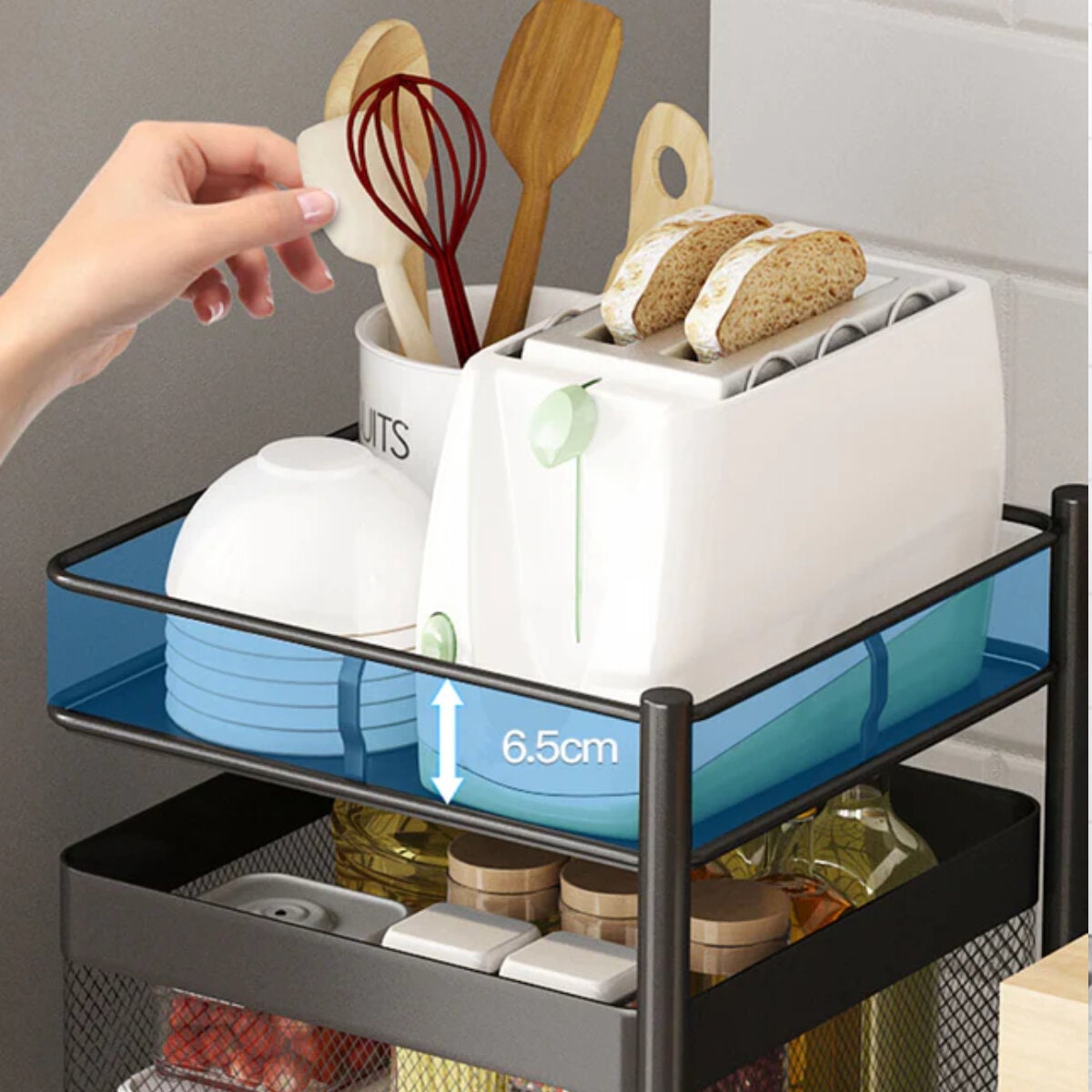 SOGA Square Kitchen Shelves - Black Carbon Steel - 10kg Per Shelf - Foldable - 9357641023587