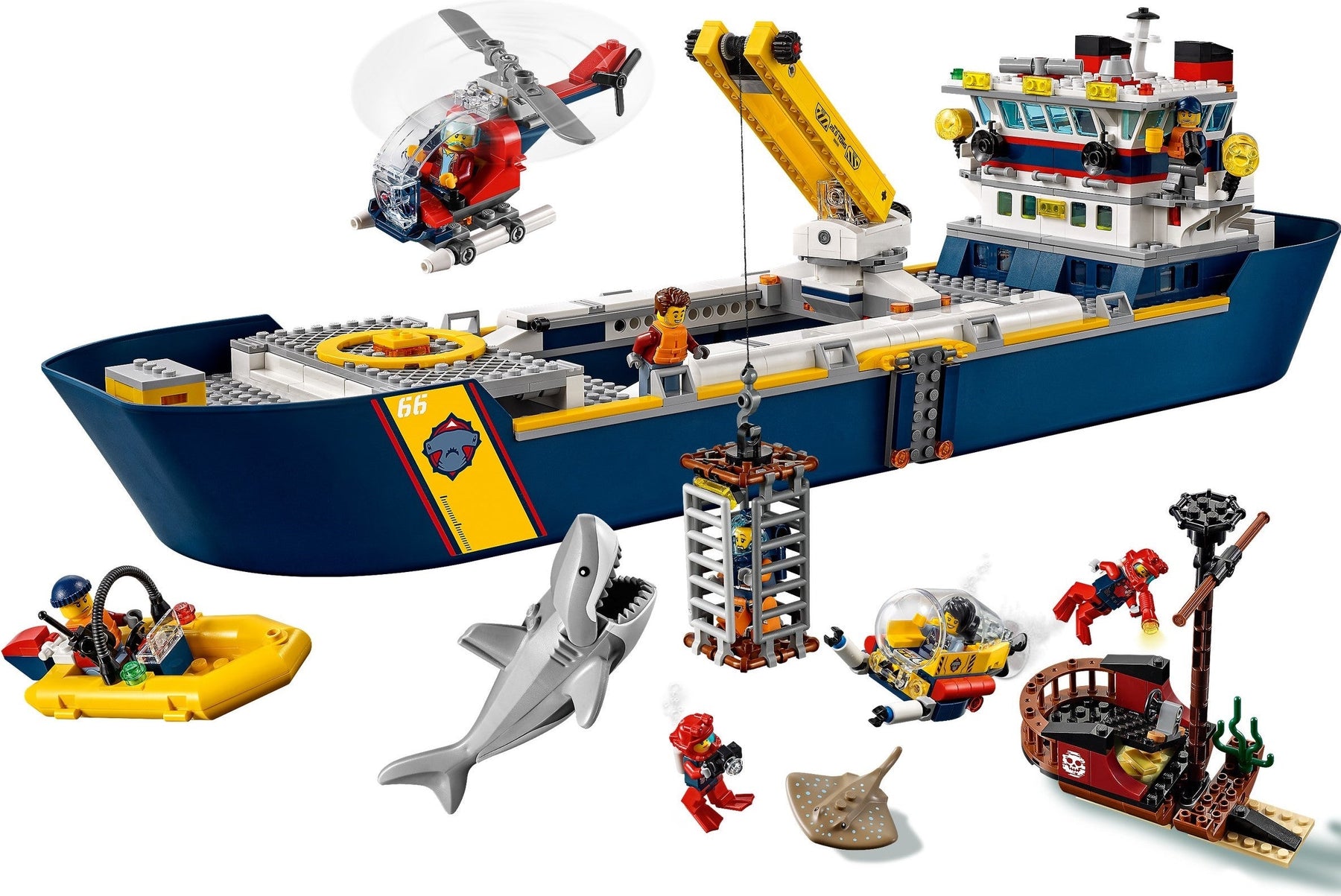 LEGO 60266 Ocean Exploration Ship: Floating Ship with Submarine & Helicopter - SuperSaverAU - view 3