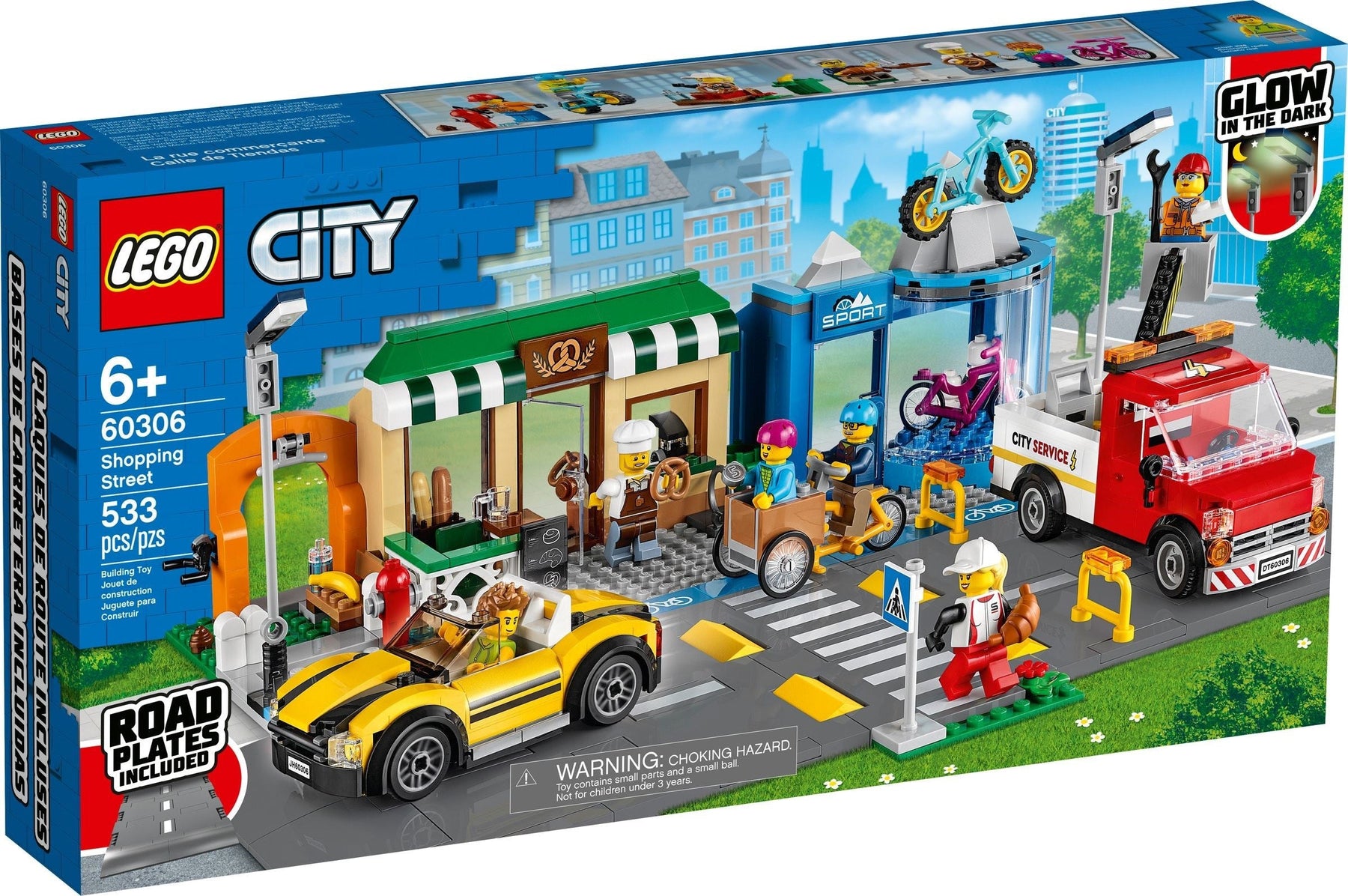 LEGO 60306 City Shopping Street: Bakery, Bike Shop & Fun Park - SuperSaverAU - view 1