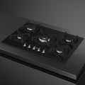 Smeg 72cm 5 Burner Gas on Glass Cooktop - Black Tempered Glass - Wok Burner - PV375NAU