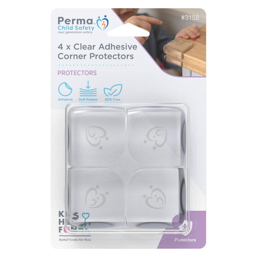 Perma Child Safety Clear Adhesive Corner Protectors 4 Pack - 40mm x 40mm - BPA-Free PVC - SuperSaverAU - view 1